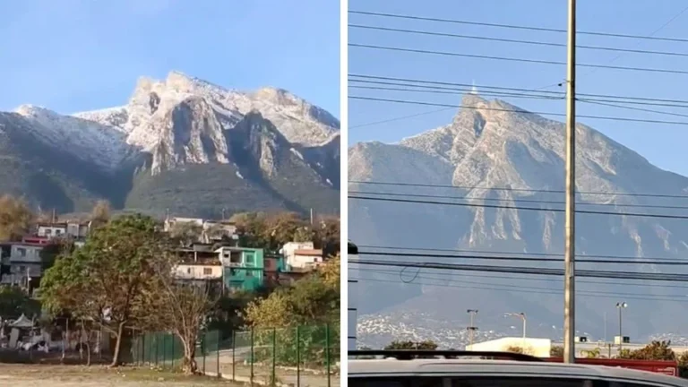 Regios comparten su asombro al ver el Cerro de la Silla cubierto de hielo