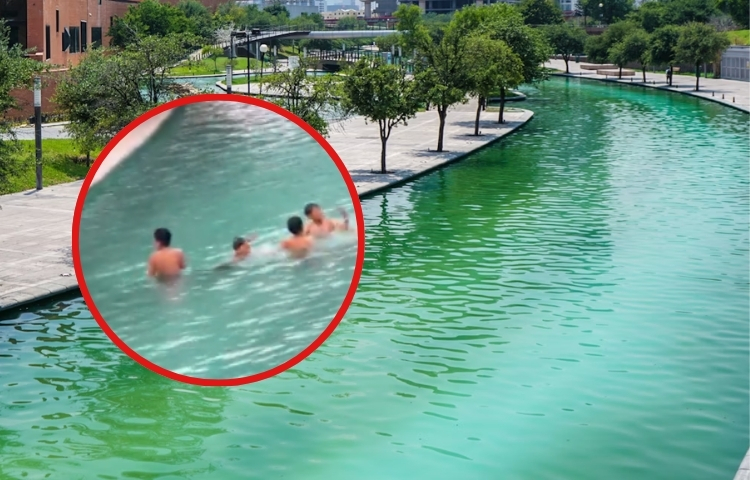 Niños nadan en el Paseo Santa Lucía y desatan debate en redes