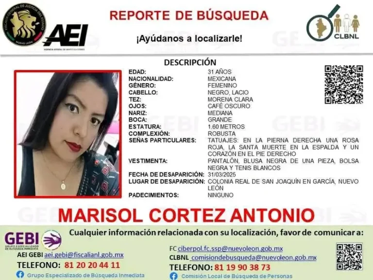 Piden ayuda para localizar a Marisol Cortez, desaparecida desde el 31 de marzo en García