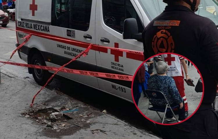Mujer cae en registro sin tapa en el centro de Monterrey