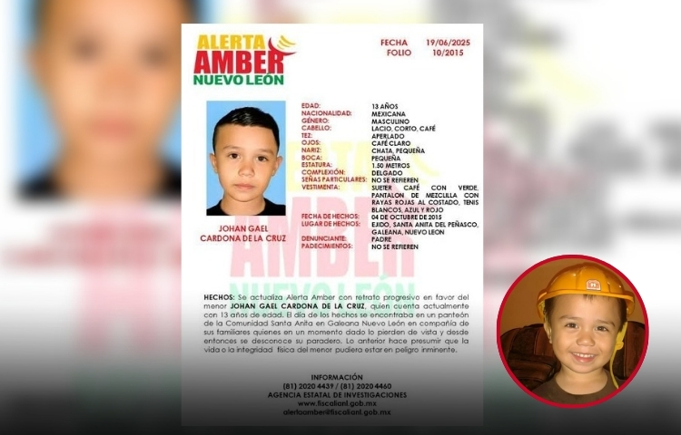 Difunden retrato actualizado de niño desaparecido en Galeana hace casi 10 años