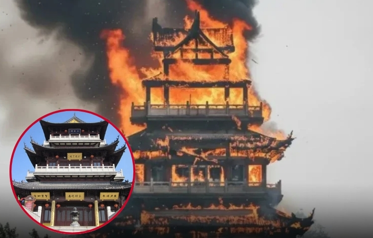 Templo milenario en China sufre severo incendio y pierde uno de sus pabellones históricos