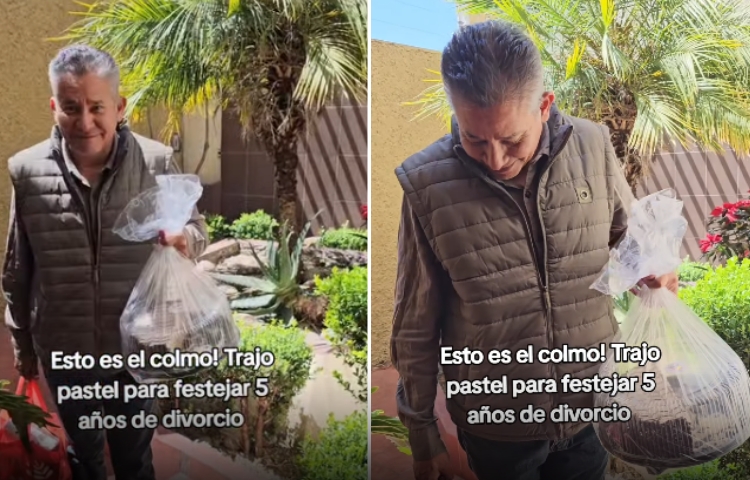 Hombre se vuelve viral por llevar pastel a su exesposa tras cinco años de divorcio