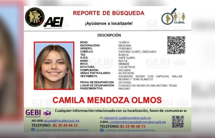 Buscan a joven desaparecida desde Nochebuena; extienden búsqueda a Nuevo León