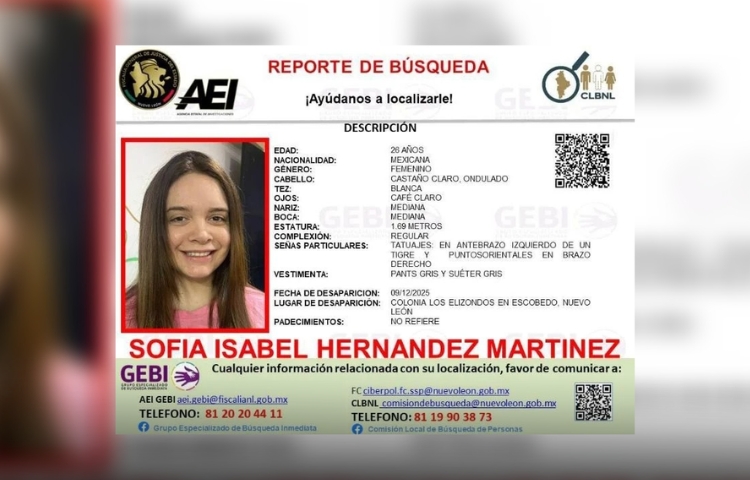 Familia pide apoyo para localizar a joven desaparecida en Escobedo