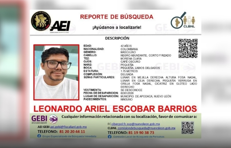 Reportan desaparición de maestro colombiano en Apodaca