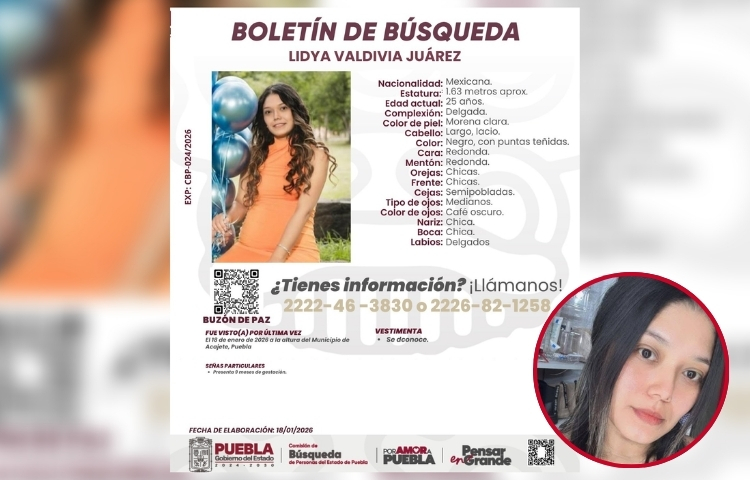 Buscan a joven embarazada desaparecida en Acajete, Puebla, tras alertar que era seguida