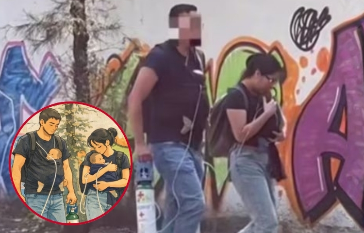 Viralizan a padres que trasladaban oxígeno para sus mellizos y reciben ayuda